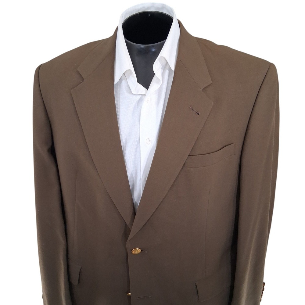 Hart Schaffner & Marx Blazer Mens 44R Dark Brown Wool Sport Coat Gold Buttons